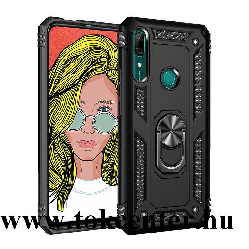 Huawei P Smart Z Defender műanyag telefonvédő (közepesen ütésálló, szilikon belső, telefontartó gyűrű, beépített fémlemez) FEKETE