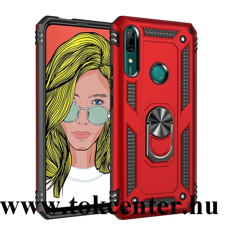 Huawei P Smart Z Defender műanyag telefonvédő (közepesen ütésálló, szilikon belső, telefontartó gyűrű, beépített fémlemez) PIROS