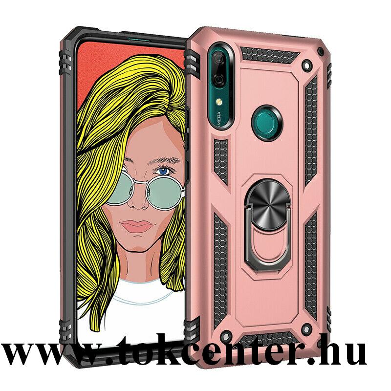 Huawei P Smart Z Defender műanyag telefonvédő (közepesen ütésálló, szilikon belső, telefontartó gyűrű, beépített fémlemez) ROZÉARANY