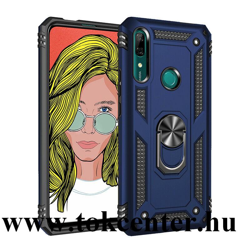 Huawei P Smart Z Defender műanyag telefonvédő (közepesen ütésálló, szilikon belső, telefontartó gyűrű, beépített fémlemez) SÖTÉTKÉK