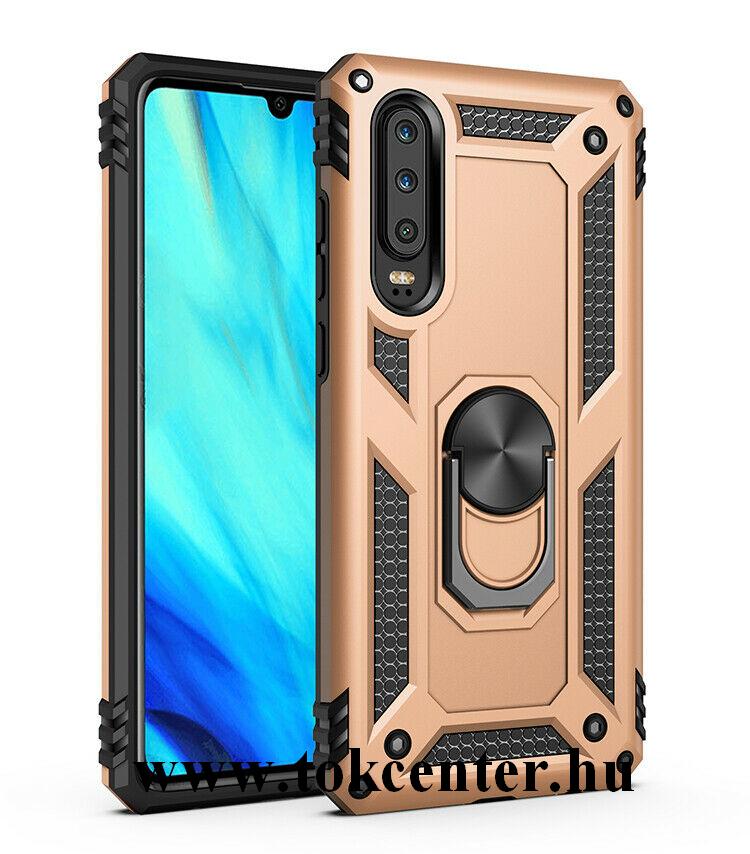 Huawei P30 Defender műanyag telefonvédő (közepesen ütésálló, szilikon belső, telefontartó gyűrű, beépített fémlemez) ARANY