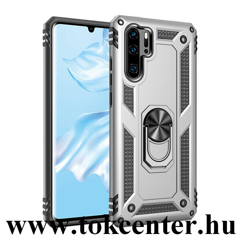 Huawei P30 Pro Defender műanyag telefonvédő (közepesen ütésálló, szilikon belső, telefontartó gyűrű, beépített fémlemez) EZÜST