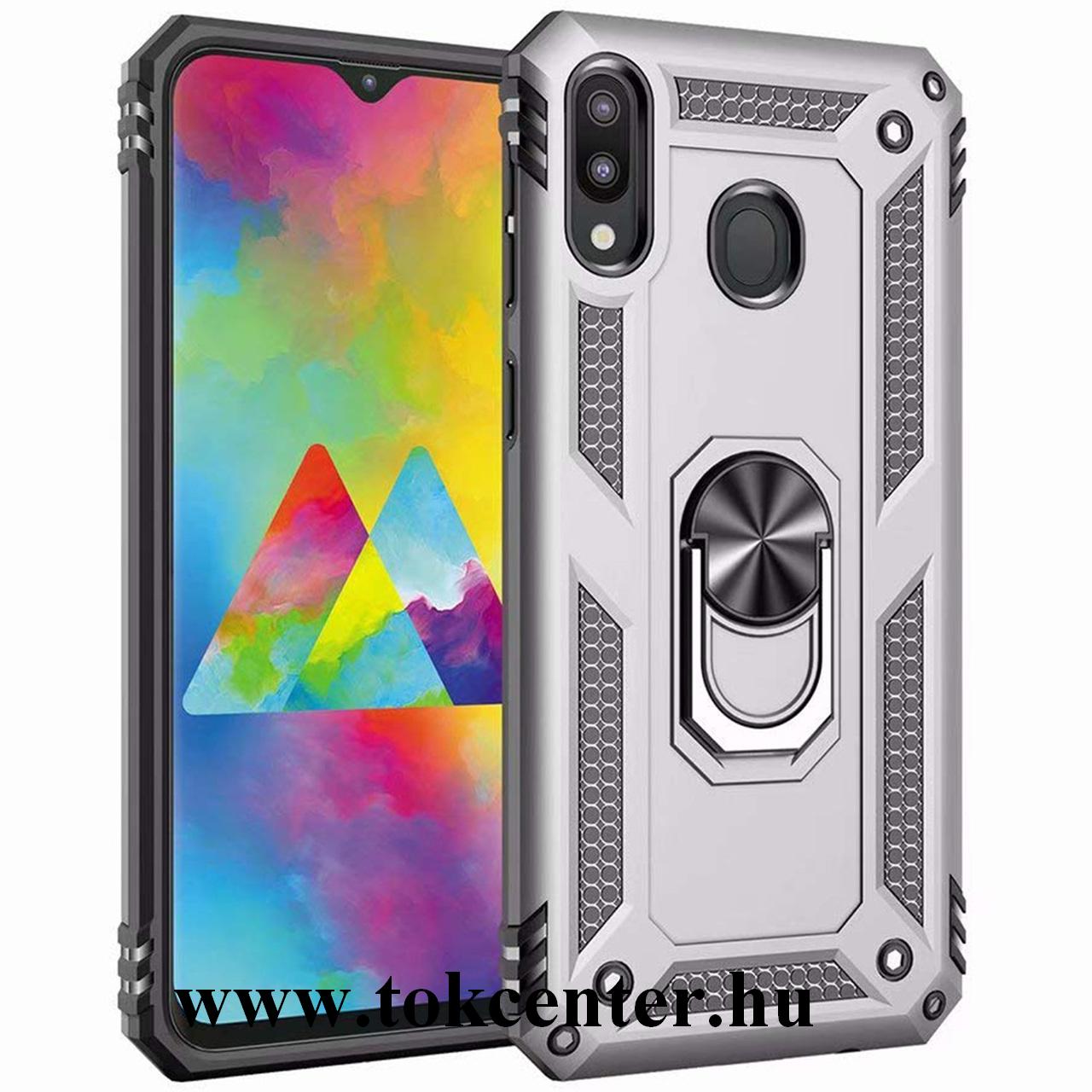 Samsung Galaxy A20 (SM-A205F) /Samsung Galaxy A30 (SM-A305F) Defender műanyag telefonvédő (közepesen ütésálló, szilikon belső, telefontartó gyűrű, beépített fémlemez) EZÜST