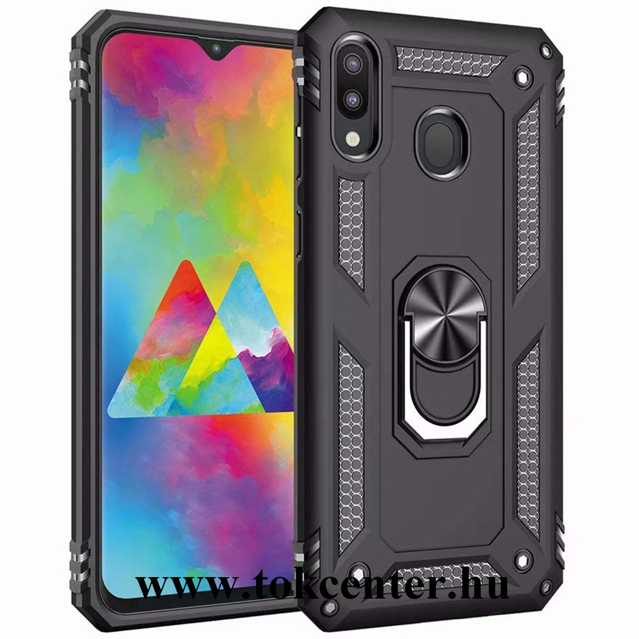 Samsung Galaxy A20 (SM-A205F) /Samsung Galaxy A30 (SM-A305F) Defender műanyag telefonvédő (közepesen ütésálló, gumi / szilikon belső, telefontartó gyűrű, beépített fémlemez) FEKETE