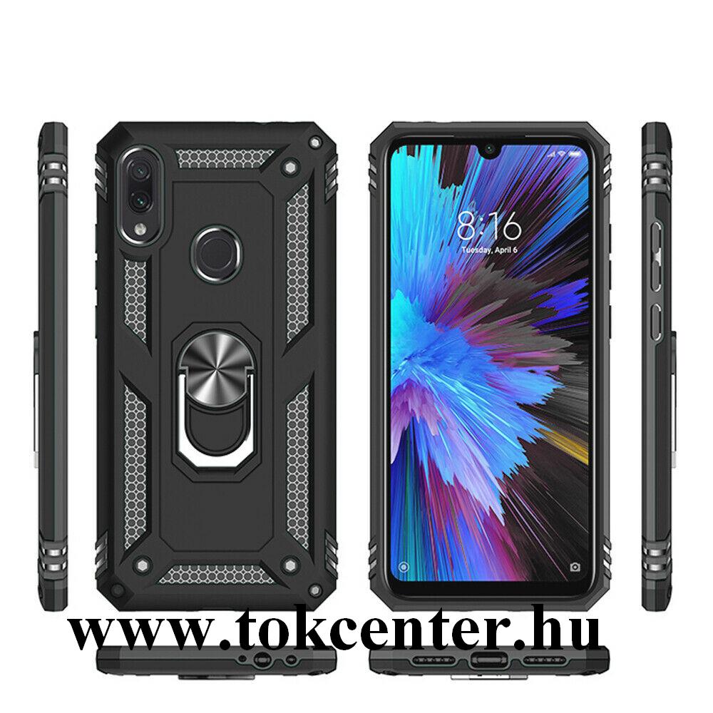Xiaomi Redmi Note 7 Defender műanyag telefonvédő (közepesen ütésálló, szilikon belső, telefontartó gyűrű, beépített fémlemez) FEKETE