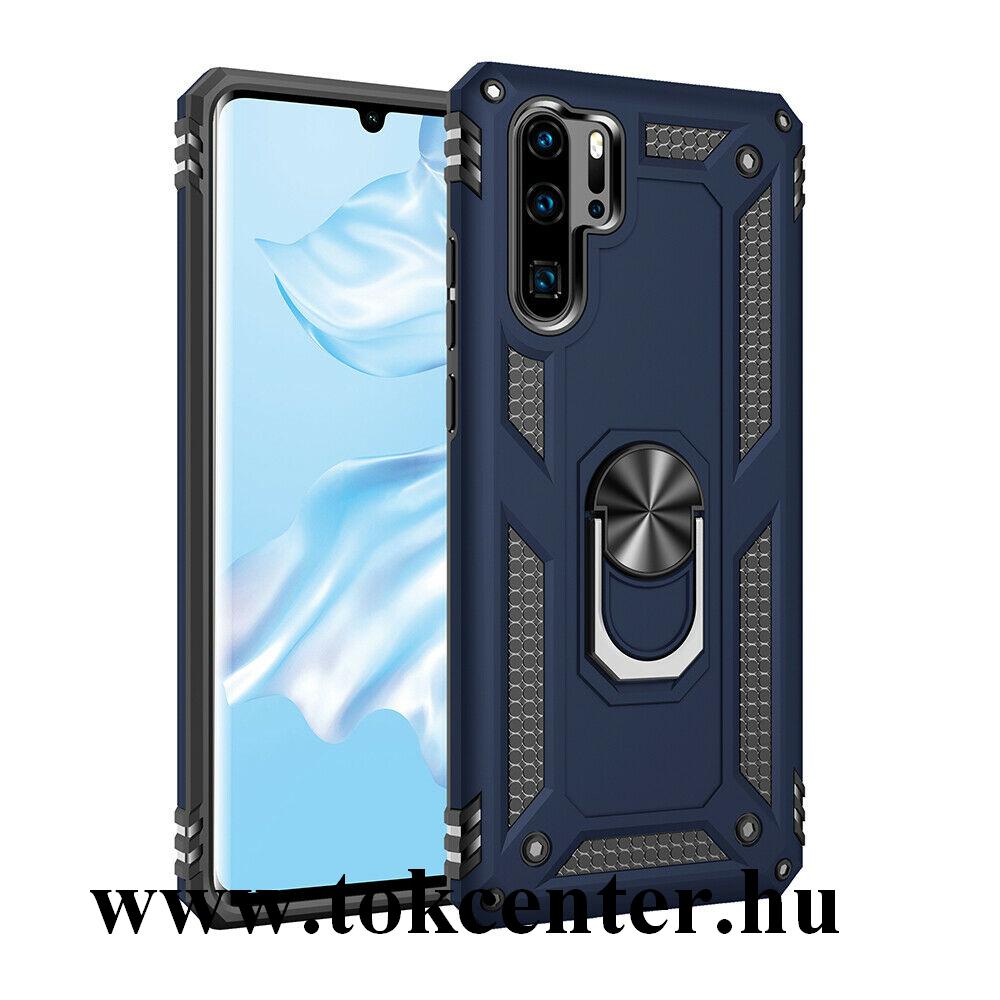 Huawei P30 Pro Defender műanyag telefonvédő (közepesen ütésálló, szilikon belső, telefontartó gyűrű, beépített fémlemez) KÉK
