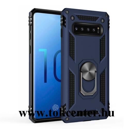 Samsung Galaxy S10 (SM-G973) Defender műanyag telefonvédő (közepesen ütésálló, szilikon belső, telefontartó gyűrű, beépített fémlemez) KÉK