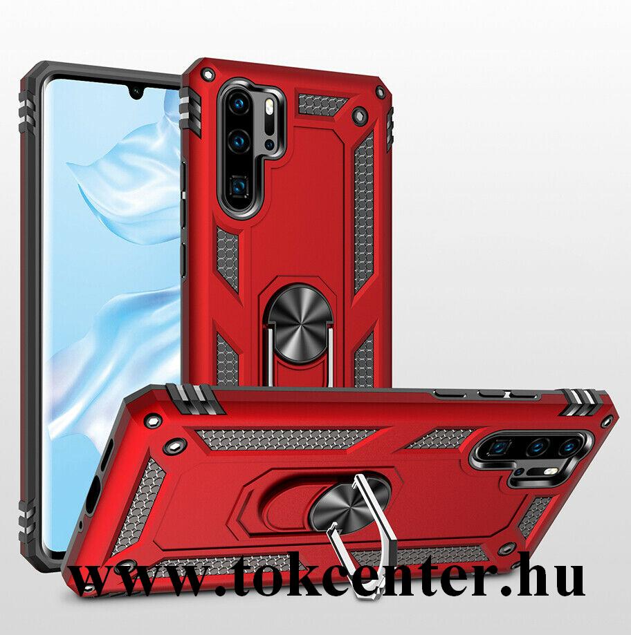 Huawei P30 Pro Defender műanyag telefonvédő (közepesen ütésálló, szilikon belső, telefontartó gyűrű, beépített fémlemez) PIROS