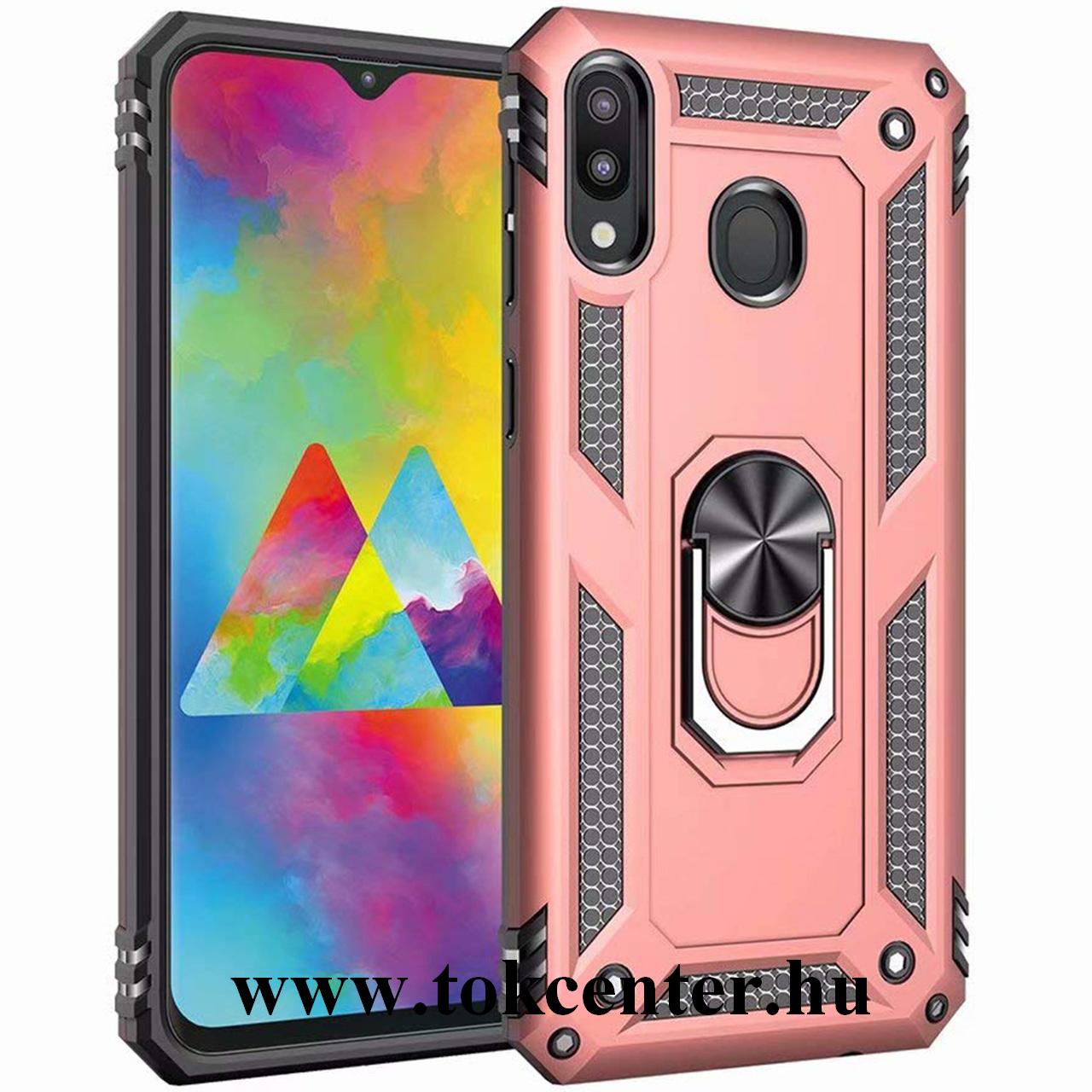 Samsung Galaxy A20 (SM-A205F) /Samsung Galaxy A30 (SM-A305F) Defender műanyag telefonvédő (közepesen ütésálló, gumi/szilikon belső, telefontartó gyűrű, beépített fémlemez) ROZÉARANY