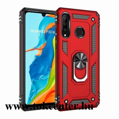 Huawei P30 Lite (Nova 4e) Defender műanyag telefonvédő (közepesen ütésálló, szilikon belső, telefontartó gyűrű, beépített fémlemez) PIROS