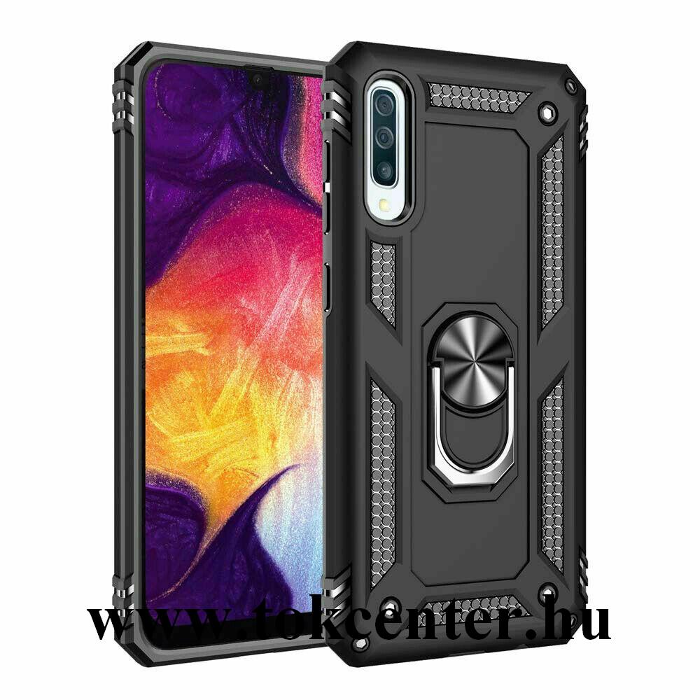 Samsung Galaxy A30s (SM-A307F) /Samsung Galaxy A50 (SM-A505F) Defender műanyag telefonvédő (közepesen ütésálló, gumi / szilikon belső, telefontartó gyűrű, beépített fémlemez) FEKETE