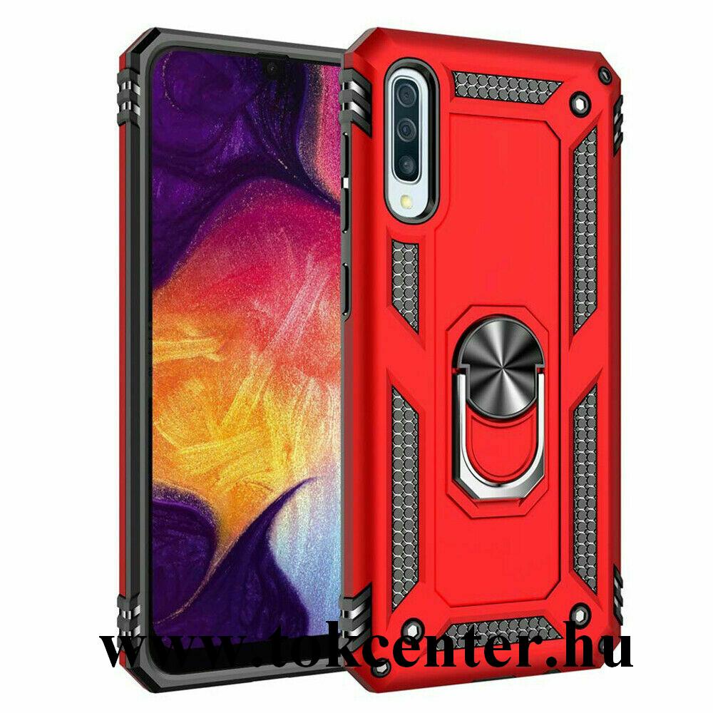 Samsung Galaxy A30s (SM-A307F) /Samsung Galaxy A50 (SM-A505F) Defender műanyag telefonvédő (közepesen ütésálló, szilikon belső, telefontartó gyűrű, beépített fémlemez) PIROS