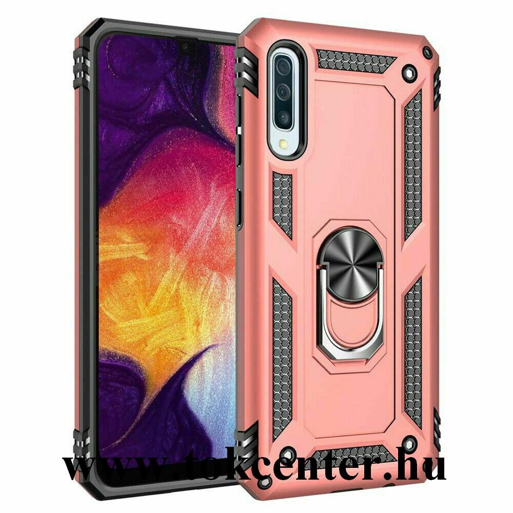 Samsung Galaxy A30s (SM-A307F) /Samsung Galaxy A50 (SM-A505F) Defender műanyag telefonvédő (közepesen ütésálló, gumi/szilikon belső, telefontartó gyűrű, beépített fémlemez) ROZÉARANY