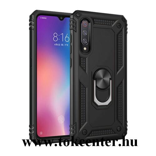 Xiaomi Mi 9 Defender műanyag telefonvédő (közepesen ütésálló, gumi / szilikon belső, telefontartó gyűrű, beépített fémlemez) FEKETE