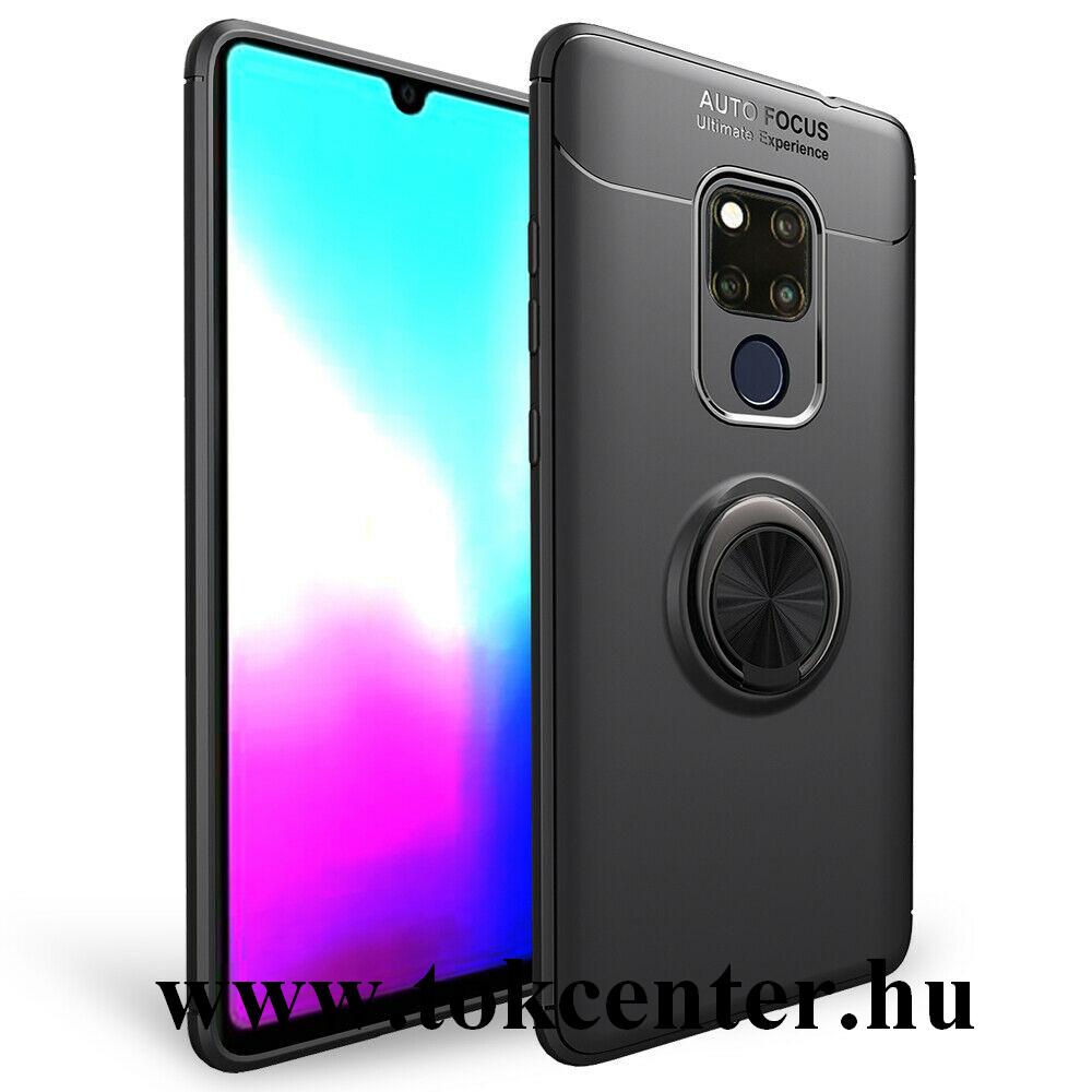 Huawei Mate 20 Telefonvédő gumi / szilikon (asztali tartó funkció, telefontartó gyűrű, 360°-ban forgatható, beépített fémlemez) FEKETE