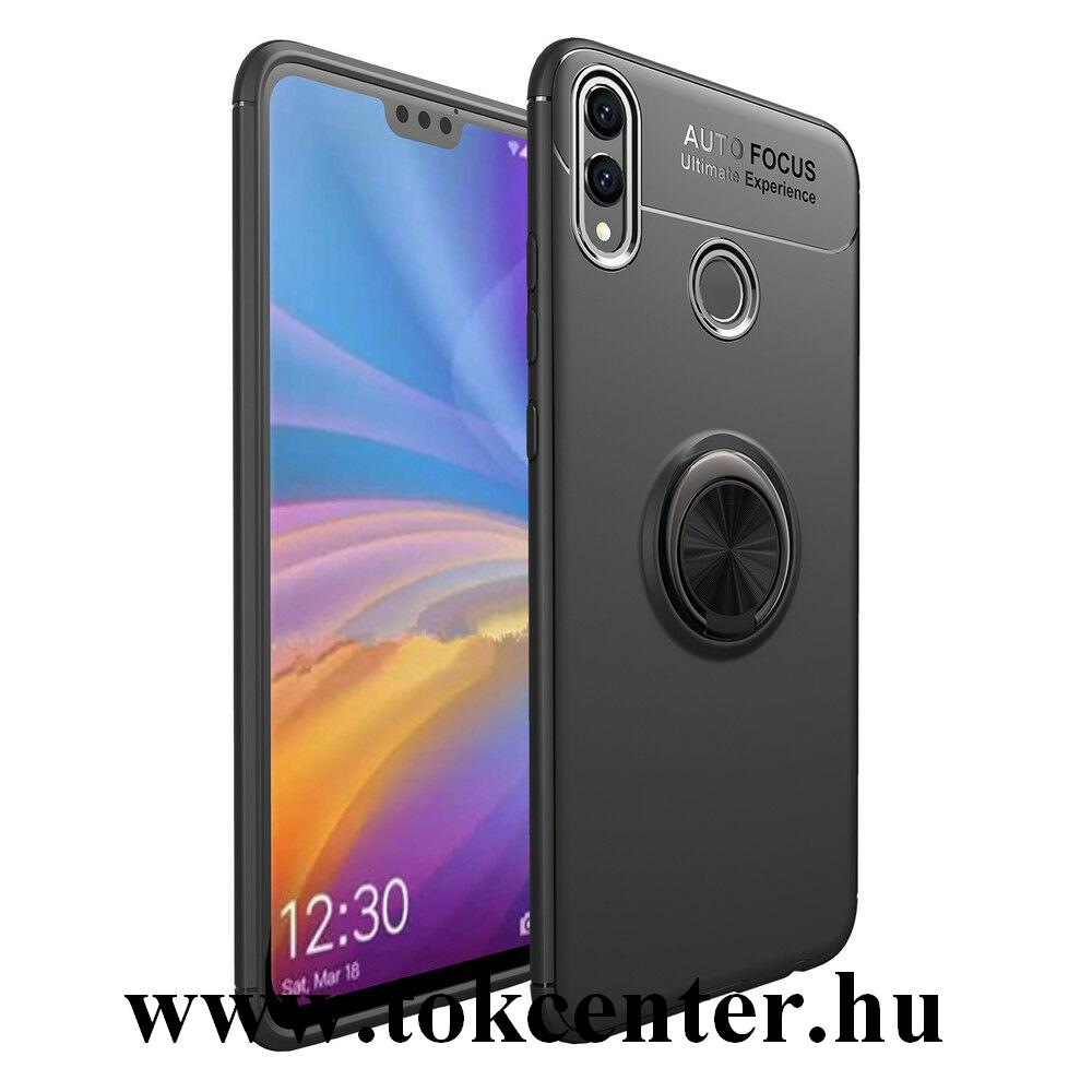 Honor 8X (Huawei View 10 Lite) Szilikon telefonvédő (asztali tartó funkció, telefontartó gyűrű, 360°-ban forgatható, beépített fémlemez) FEKETE