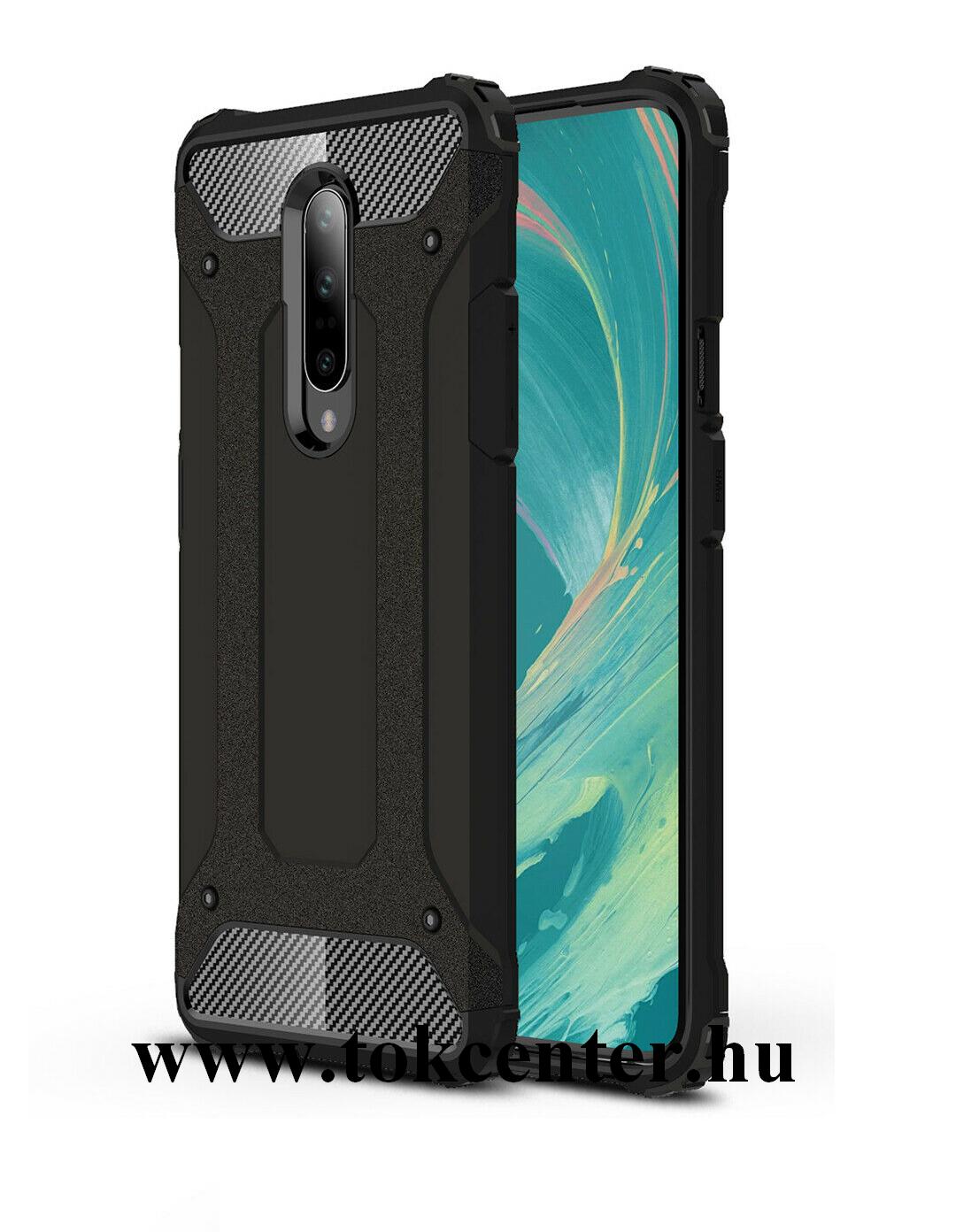 OnePlus 7 Pro Defender műanyag telefonvédő (közepesen ütésálló, légpárnás sarok, szilikon belső, fémhatás) FEKETE