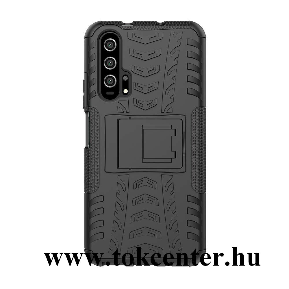 Honor 20 Pro Defender műanyag telefonvédő (közepesen ütésálló, szilikon belső, kitámasztó, autógumi minta) FEKETE