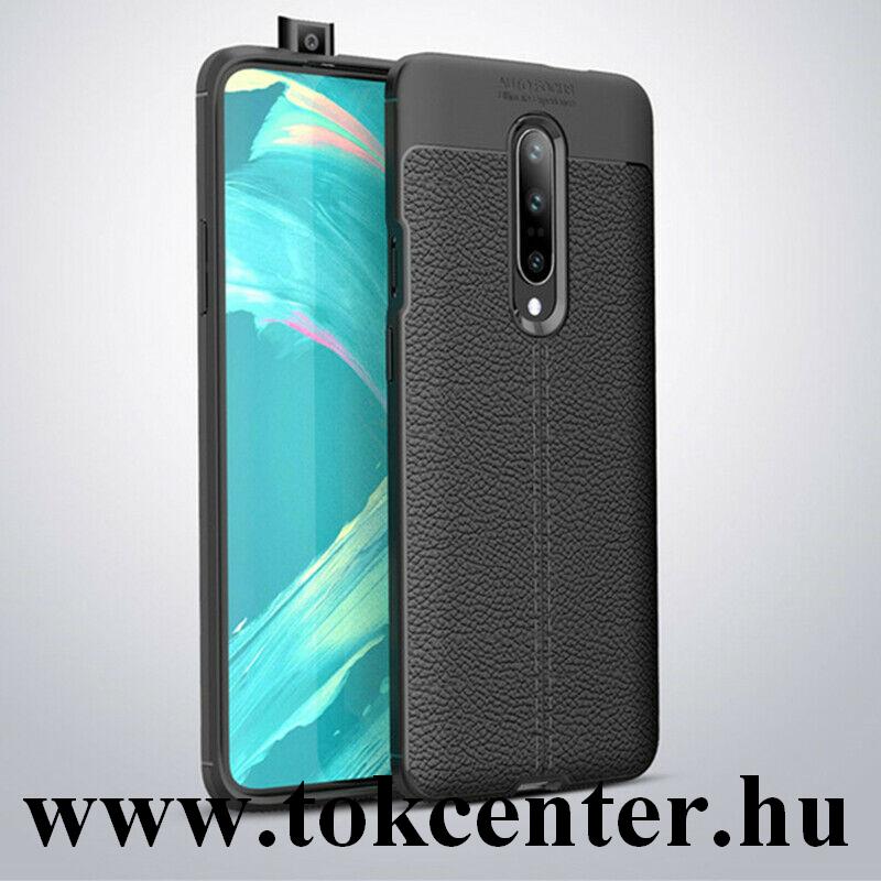 OnePlus 7 Pro Szilikon telefonvédő (közepesen ütésálló, bőr hatású, varrás minta) FEKETE