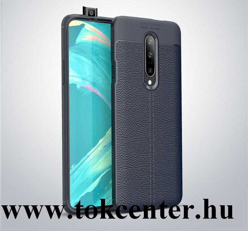 OnePlus 7 Pro Szilikon telefonvédő (közepesen ütésálló, bőr hatású, varrás minta) SÖTÉTKÉK
