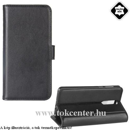 OnePlus 7 Pro Tok álló, valódi bőr (FLIP, oldalra nyíló, asztali tartó funkció) FEKETE