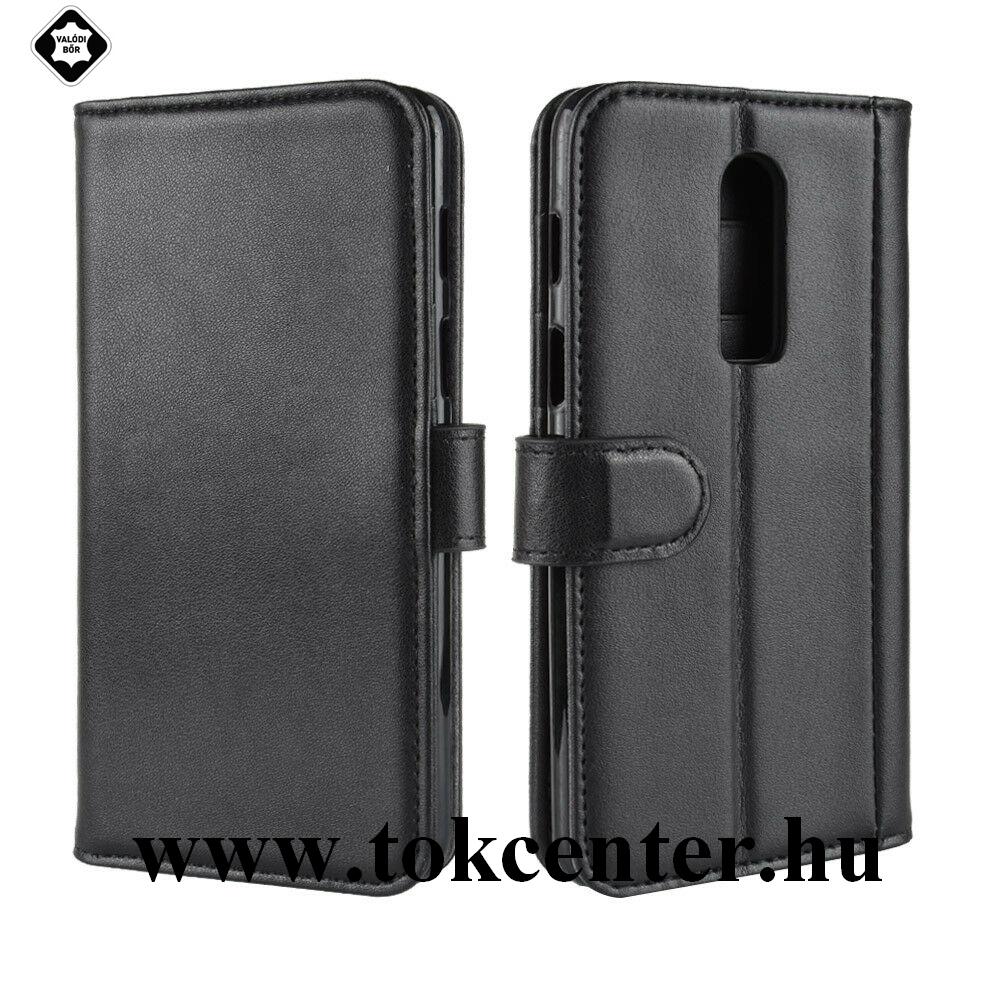OnePlus 7T Pro Tok álló, valódi bőr (FLIP, oldalra nyíló, asztali tartó funkció) FEKETE