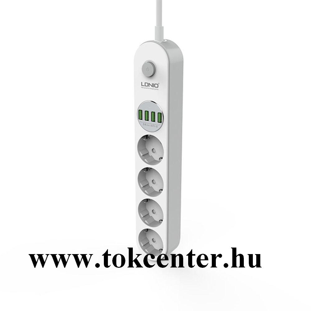 LDNIO hálózati elosztó (4 x aljzat, 4 x USB aljzat, 4 x 230 V, max. 5V / 10000mA, csúszásgátló + 200 cm tápkábel) FEHÉR