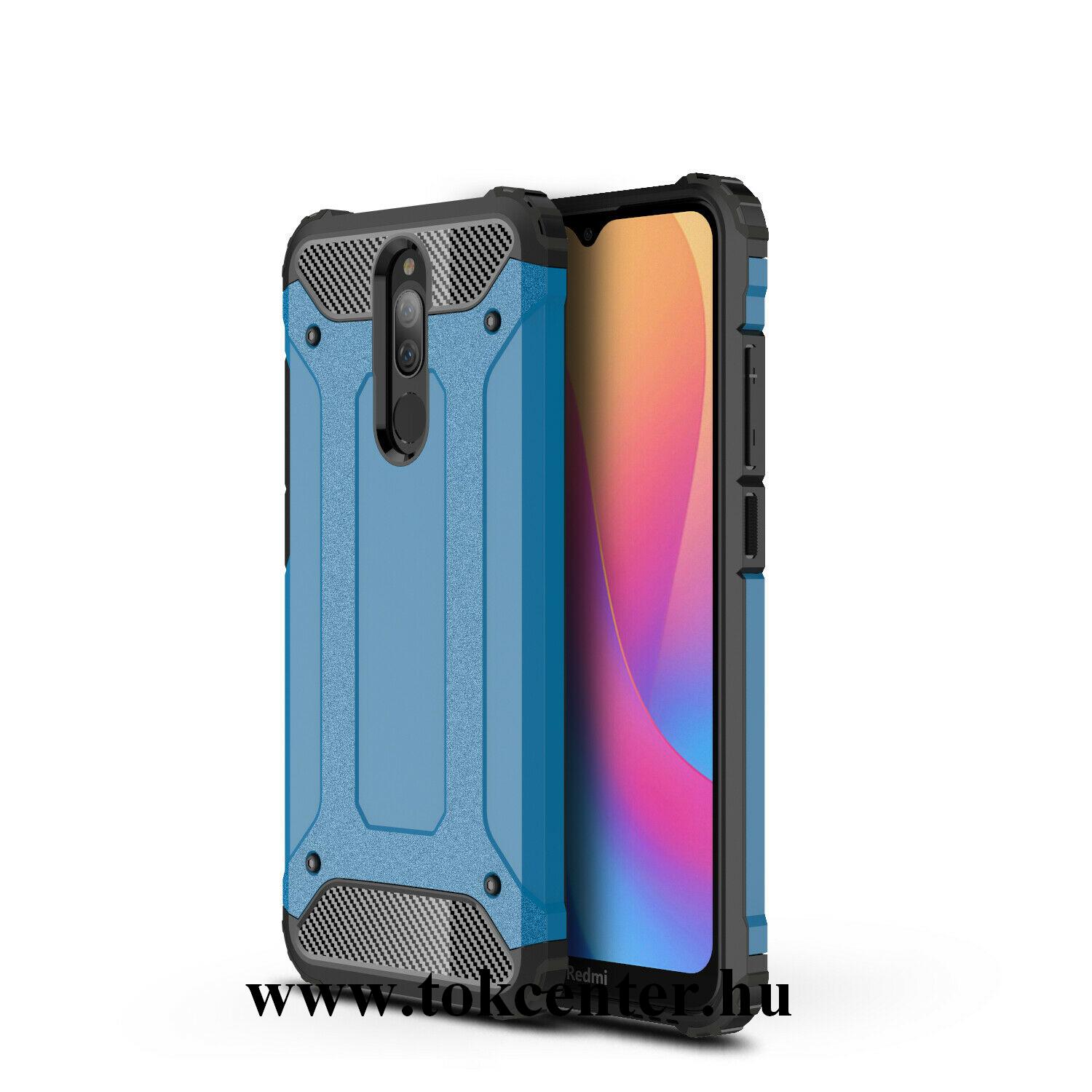 Xiaomi Redmi 8A Defender műanyag telefonvédő (közepesen ütésálló, légpárnás sarok, szilikon belső, fémhatás) VILÁGOSKÉK