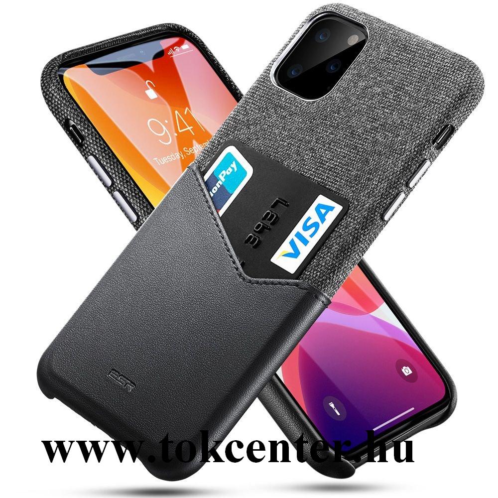Apple iPhone 11 Pro Max ESR METRO WALLET műanyag telefonvédő (bankkártya tartó textil / bőr hatású hátlap) FEKETE