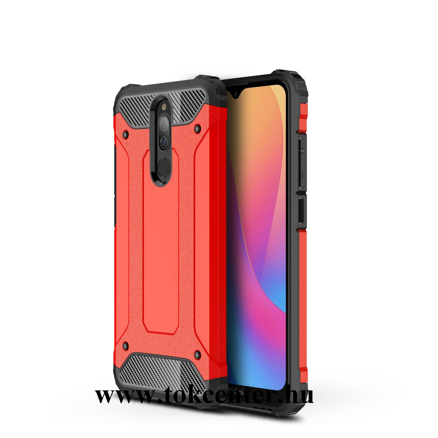 Xiaomi Redmi 8A Defender műanyag telefonvédő (közepesen ütésálló, légpárnás sarok, szilikon belső, fémhatás) PIROS