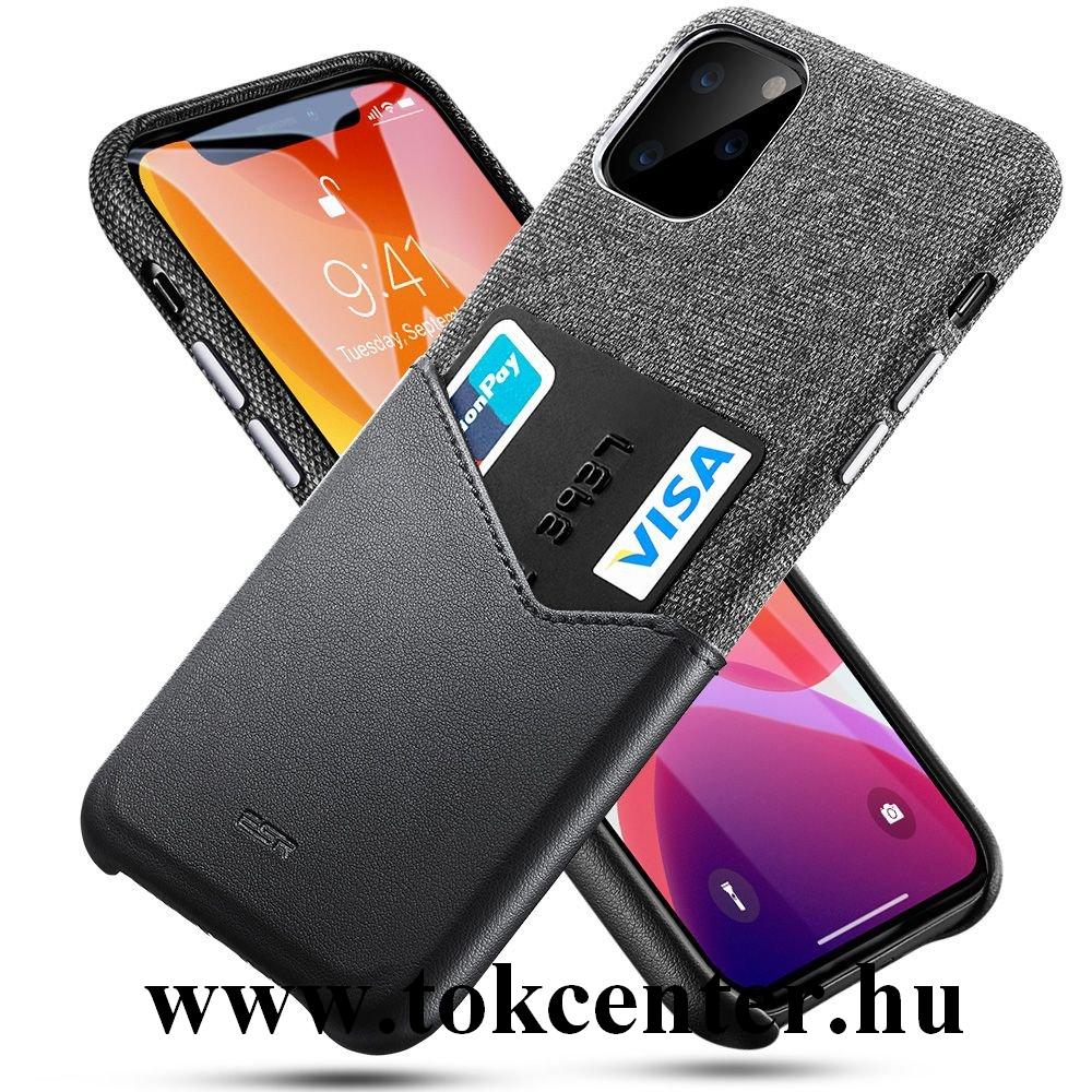 Apple iPhone 11 ESR METRO WALLET műanyag telefonvédő (bankkártya tartó textil / bőr hatású hátlap) FEKETE