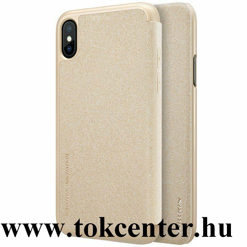 Apple iPhone X 5.8 / Apple iPhone XS 5.8 NILLKIN SPARKLE műanyag telefonvédő (mikroszálas bőr hatású flip, oldalra nyíló) ARANY
