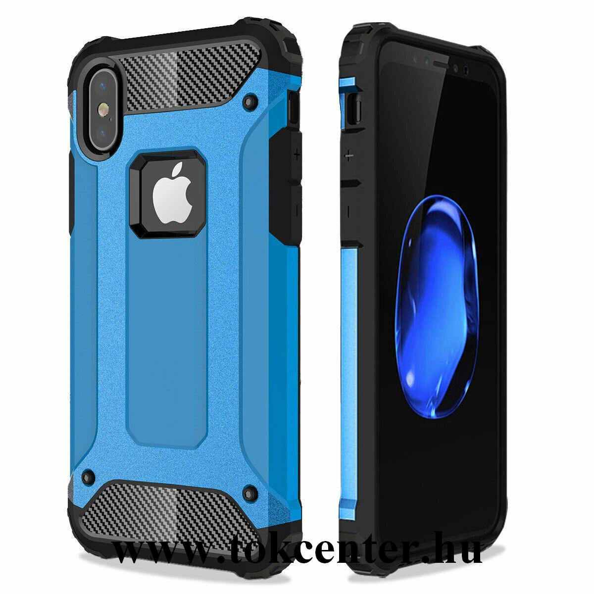 Apple iPhone X 5.8 / Apple iPhone XS 5.8 Defender műanyag telefonvédő (közepesen ütésálló, szilikon belső, fémhatás, logo kivágás) VILÁGOSKÉK