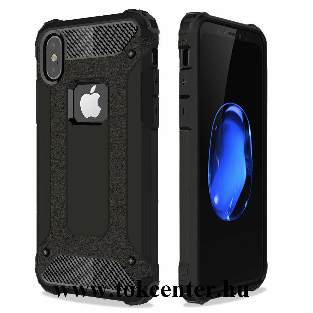 Apple iPhone X 5.8 / Apple iPhone XS 5.8 Defender műanyag telefonvédő (közepesen ütésálló, szilikon belső, fémhatás, logo kivágás) FEKETE
