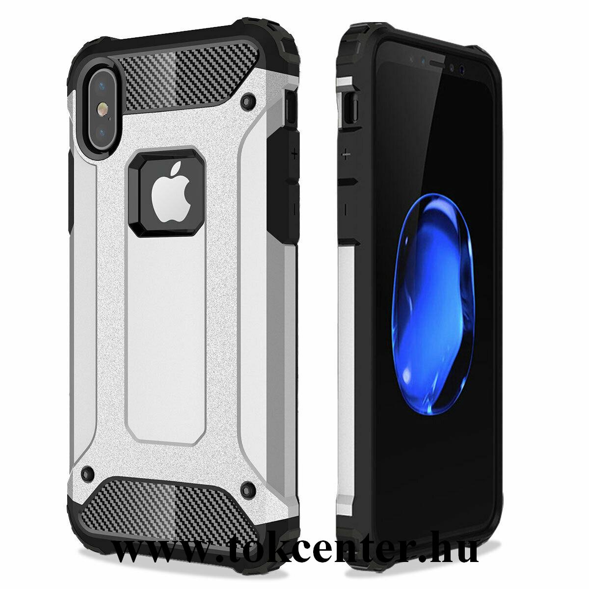 Apple iPhone X 5.8 / Apple iPhone XS 5.8 Defender műanyag telefonvédő (közepesen ütésálló, szilikon belső, fémhatás, logo kivágás) EZÜST