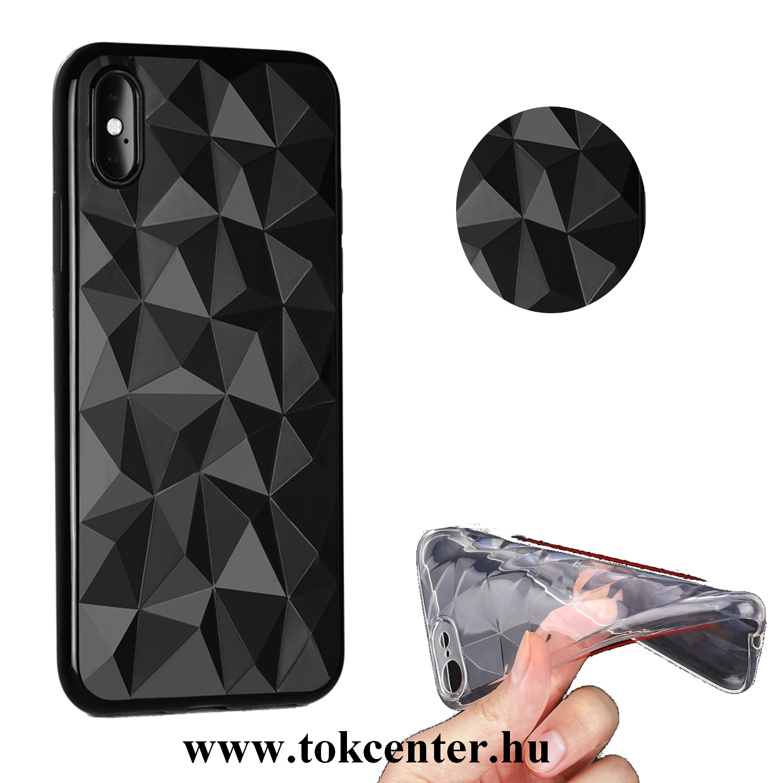 Apple iPhone X 5.8 / Apple iPhone XS 5.8 Telefonvédő gumi / szilikon (3D, gyémánt minta) FEKETE	