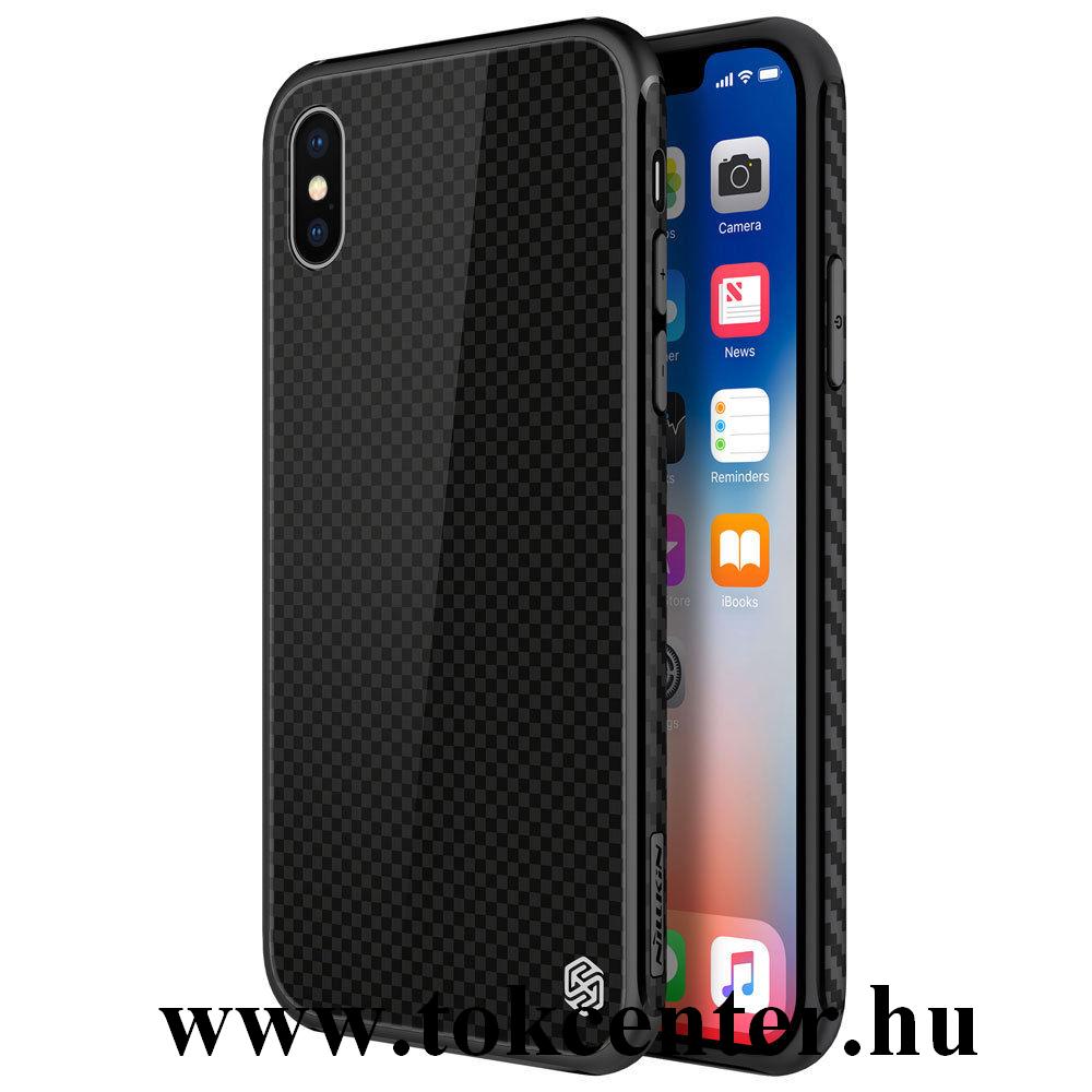 Apple iPhone X 5.8 / Apple iPhone XS 5.8 NILLKIN TEMPERED PLAID telefonvédő szilikon keret (BUMPER, edzett üveg hátlap, 2.5D, négyzet minta) FEKETE