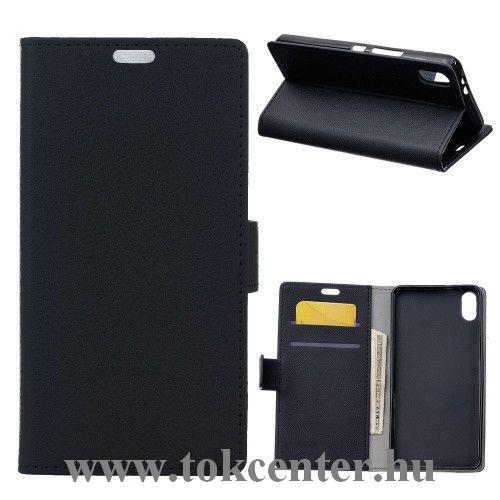 Doogee X55 Tok álló, bőr hatású (FLIP, oldalra nyíló, asztali tartó funkció) FEKETE