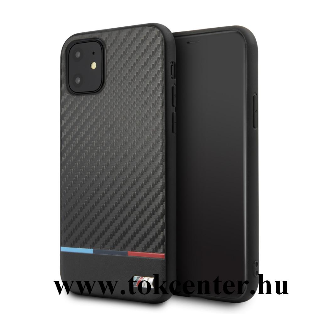 Apple iPhone 11 BMW TRICOLOR műanyag telefonvédő (karbon minta) FEKETE (BMHCN61PUCART)
