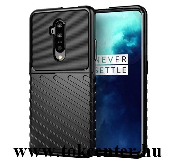 OnePlus 7T Pro Szilikon telefonvédő (közepesen ütésálló, csíkos, dombor minta) FEKETE