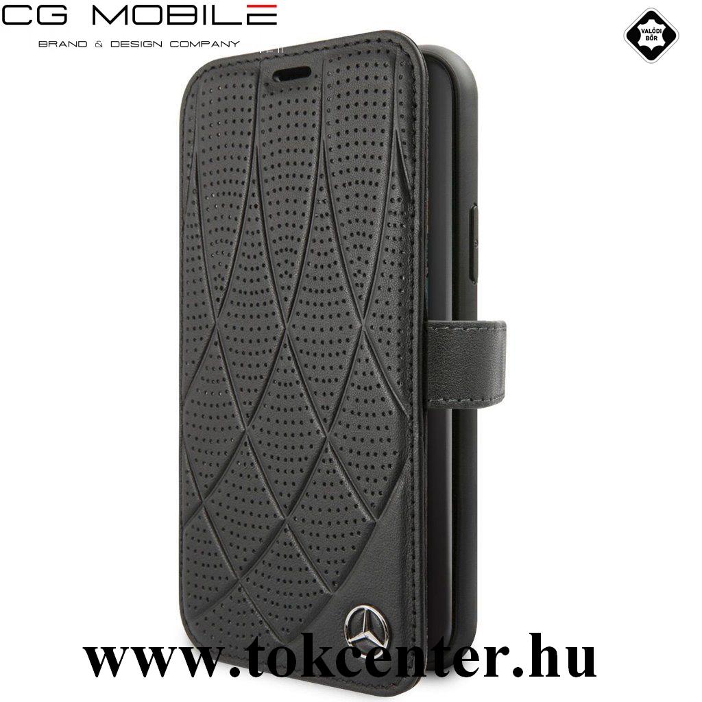 Apple iPhone 11 Pro Max MERCEDES-BENZ tok álló, bőr hatású (FLIP, oldalra nyíló, bankkártya tartó, csíkos) FEKETE (MEFLBKN65DIQBK)