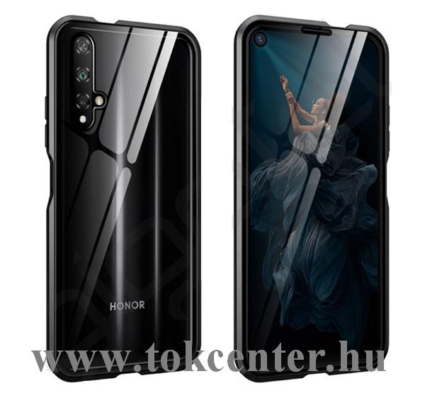 Honor 20 / Huawei Nova 5T Alumínium telefonvédő (360°-os védelem, mágneses keret, közepesen ütésálló, edzett üveg hátlap, 9H) FEKETE