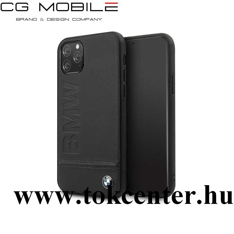 Apple iPhone 11 Pro Max BMW SIGNATURE IMPRINT LOGO műanyag telefonvédő (valódi bőr bevonat) FEKETE (BMHCN65LLSB)