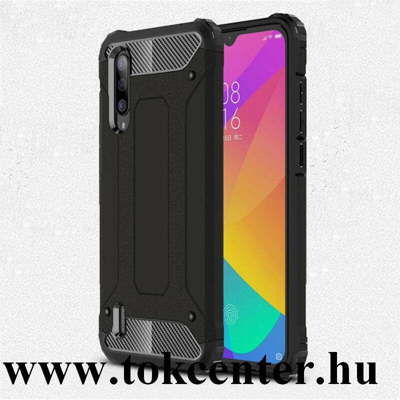 Xiaomi Mi 9 Lite Defender műanyag telefonvédő (közepesen ütésálló, légpárnás sarok, szilikon belső, fémhatás) FEKETE