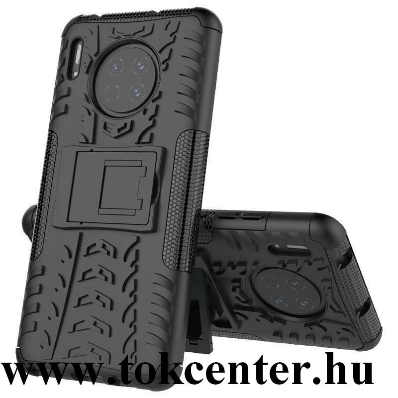 Huawei Mate 30 Defender műanyag telefonvédő (közepesen ütésálló, szilikon belső, kitámasztó, autógumi minta) FEKETE