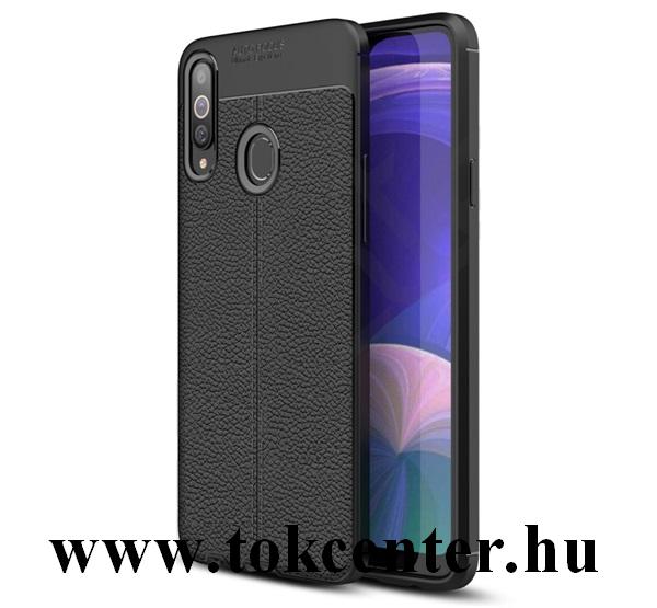 Samsung Galaxy A20s (SM-A207F) Szilikon telefonvédő (közepesen ütésálló, bőr hatású, varrás minta) FEKETE