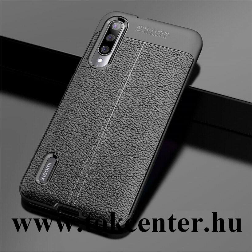 Xiaomi Mi 9 Lite Szilikon telefonvédő (közepesen ütésálló, bőr hatású, varrás minta) FEKETE