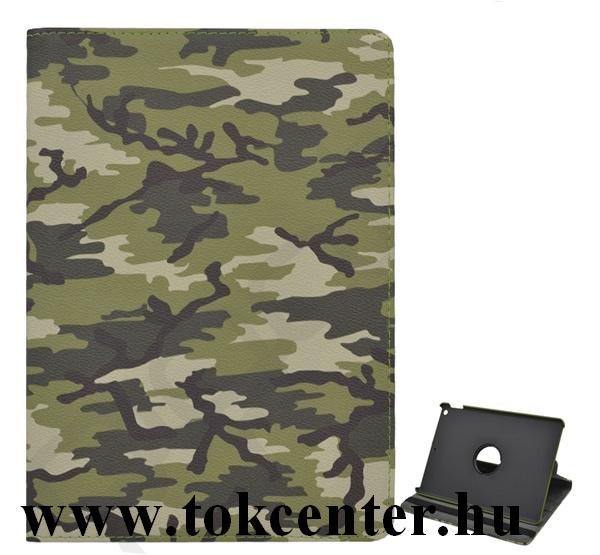 Apple IPAD 10.2 (2019) / Apple IPAD 10.2 (2020) Tok álló, bőr hatású (FLIP, asztali tartó funkció, 360°-ban forgatható, terep minta) VILÁGOSZÖLD