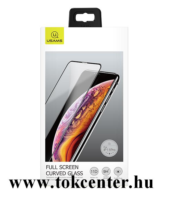 Apple iPhone 11 Pro / Apple iPhone X 5.8 / Apple iPhone XS 5.8 USAMS képernyővédő fólia (3D full cover, íves, 0.33 mm, 9H) FEKETE