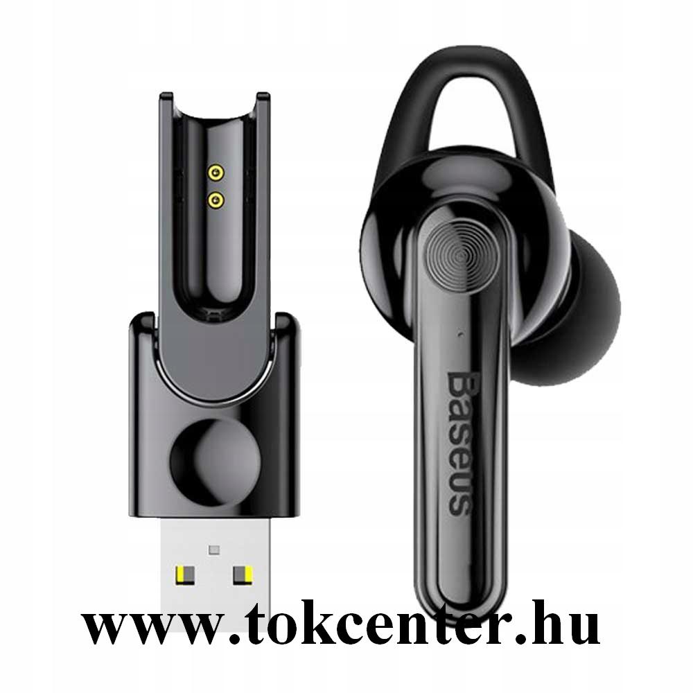 BASEUS BLUETOOTH fülhallgató MONO (mágneses, mikrofon, multipoint + USB töltőállomás) FEKETE (NGCX-01)